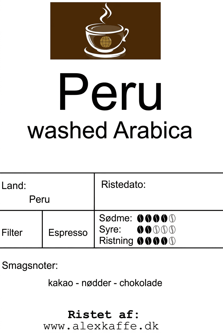 Peru washed Arabica mørkristet espressokaffe